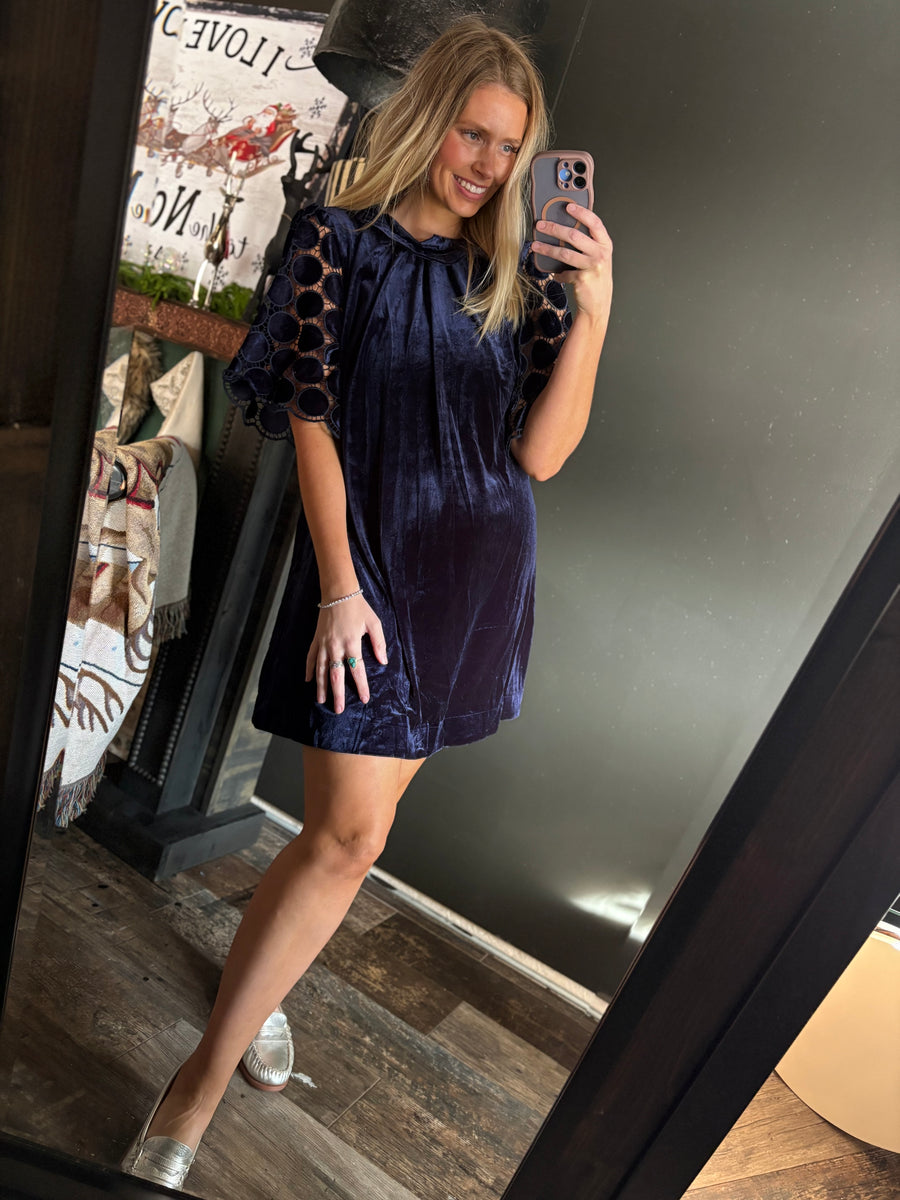 W159 Navy Velvet Dress