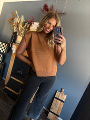 W77 Camel High Neck High/Low Sweater