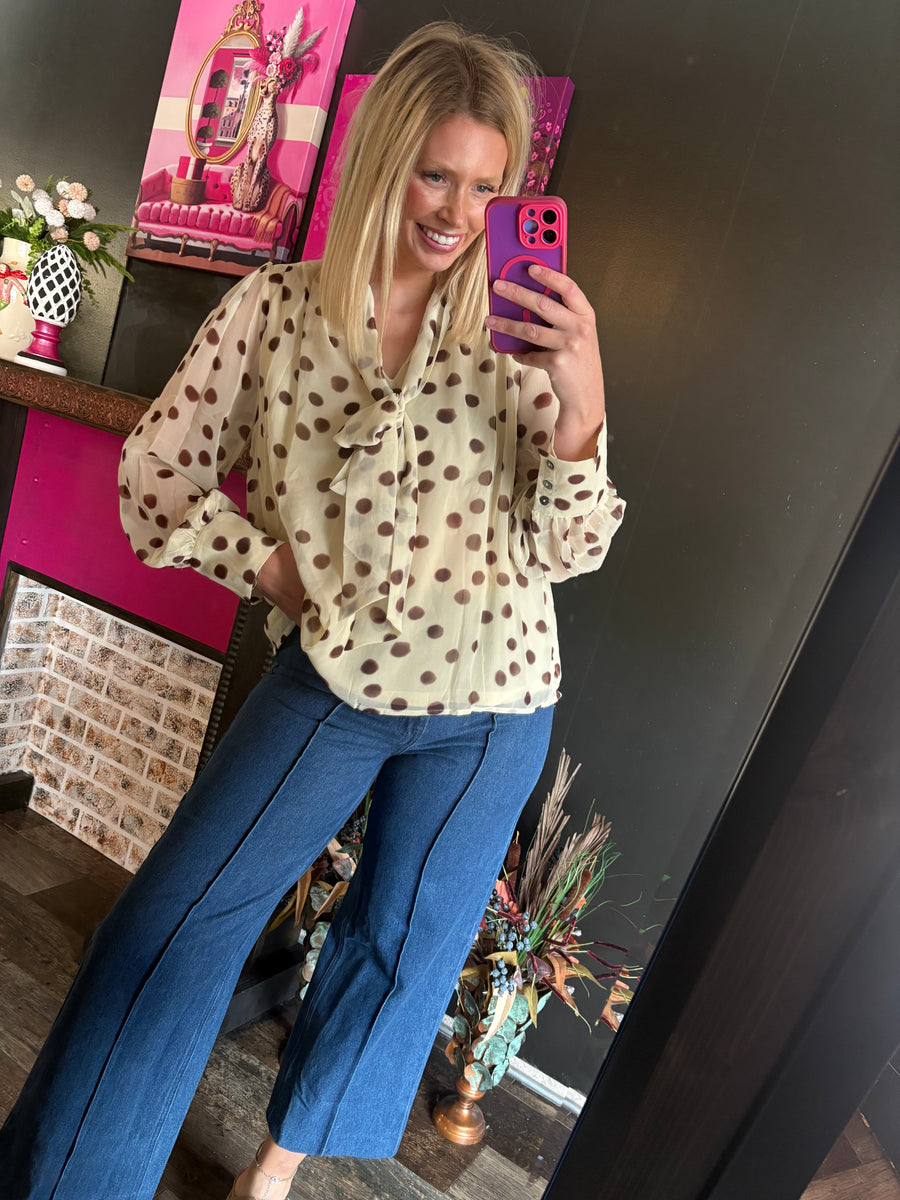 W137 Cream w/ Brown Polka Dot Top