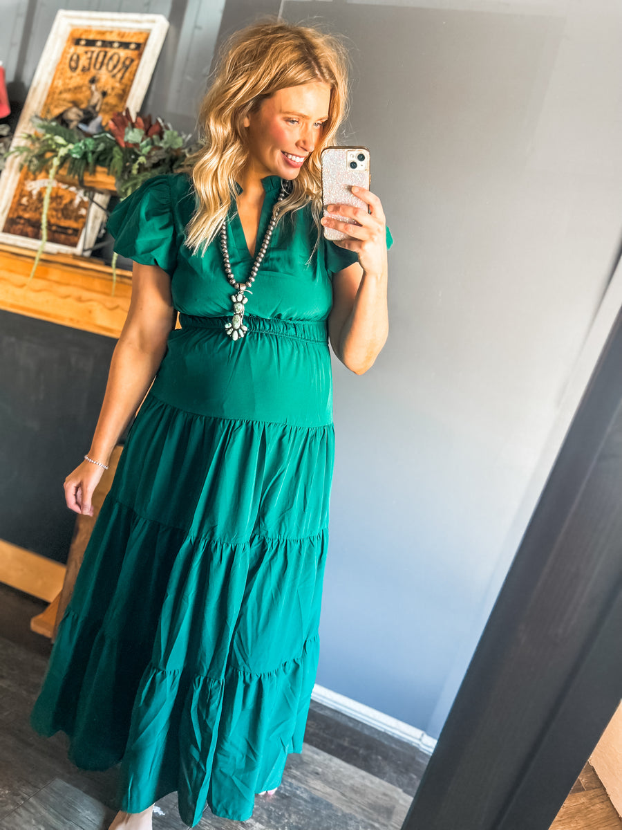 Emerald green tiered maxi dress