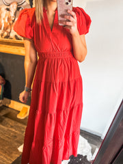 Red tiered maxi dress
