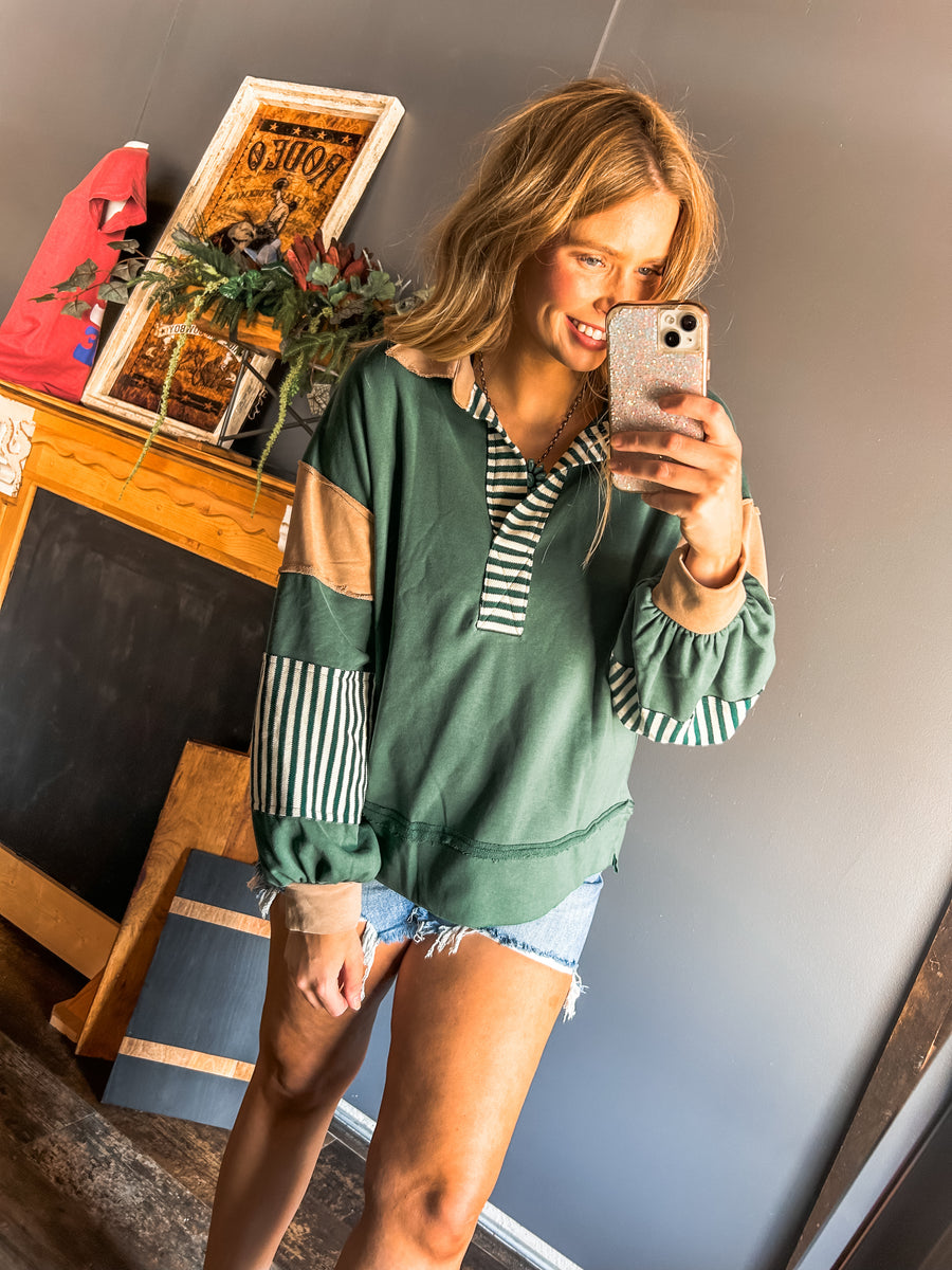 Green color block longsleeve