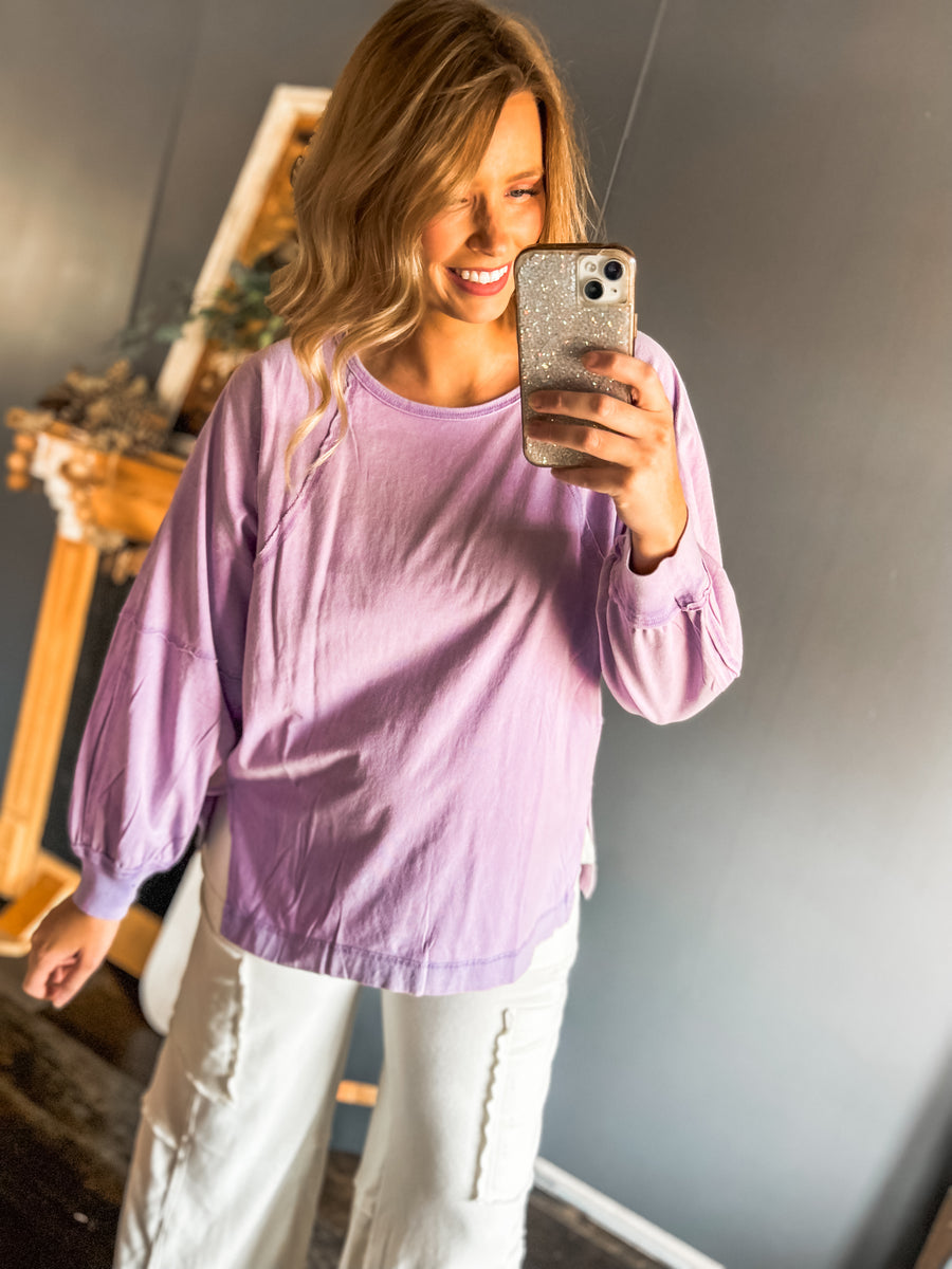 Oversized raw hem purple long sleeve