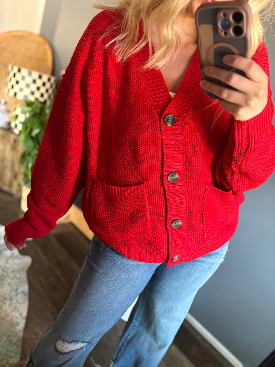 W21 4 Button Cardigan - Red