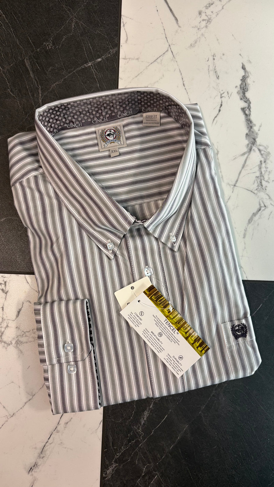 M6163 Grey Striped Button Up