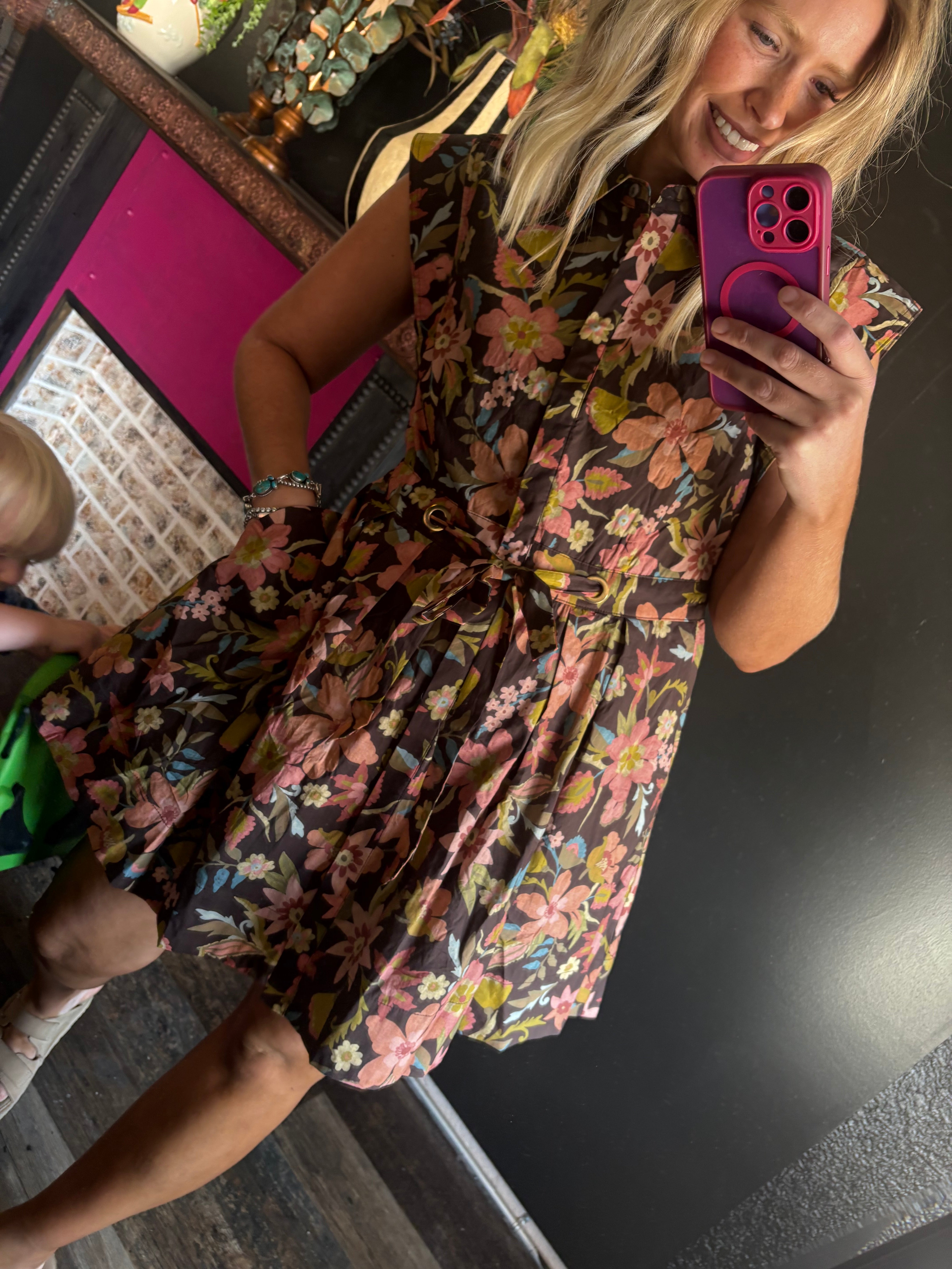 W955 Brown Floral Dress