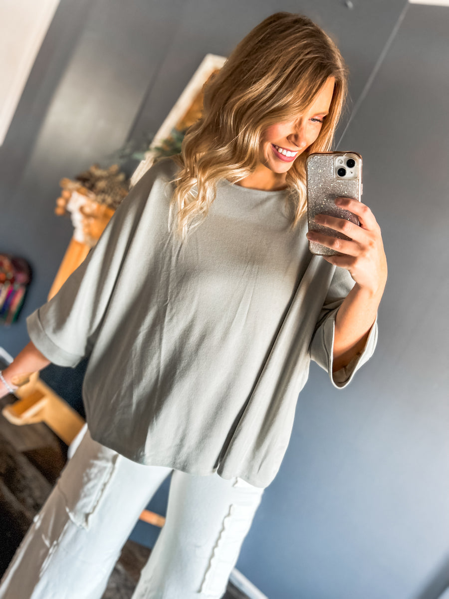 Sage oversized dolman sleeved top