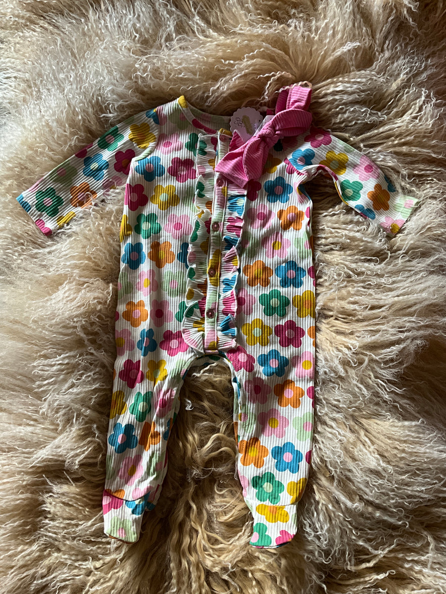 Flower Print Sleeper with pink headband
