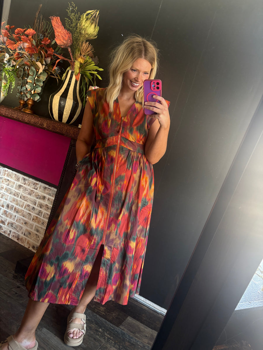 W174 V-Neck Rust Maxi Dress