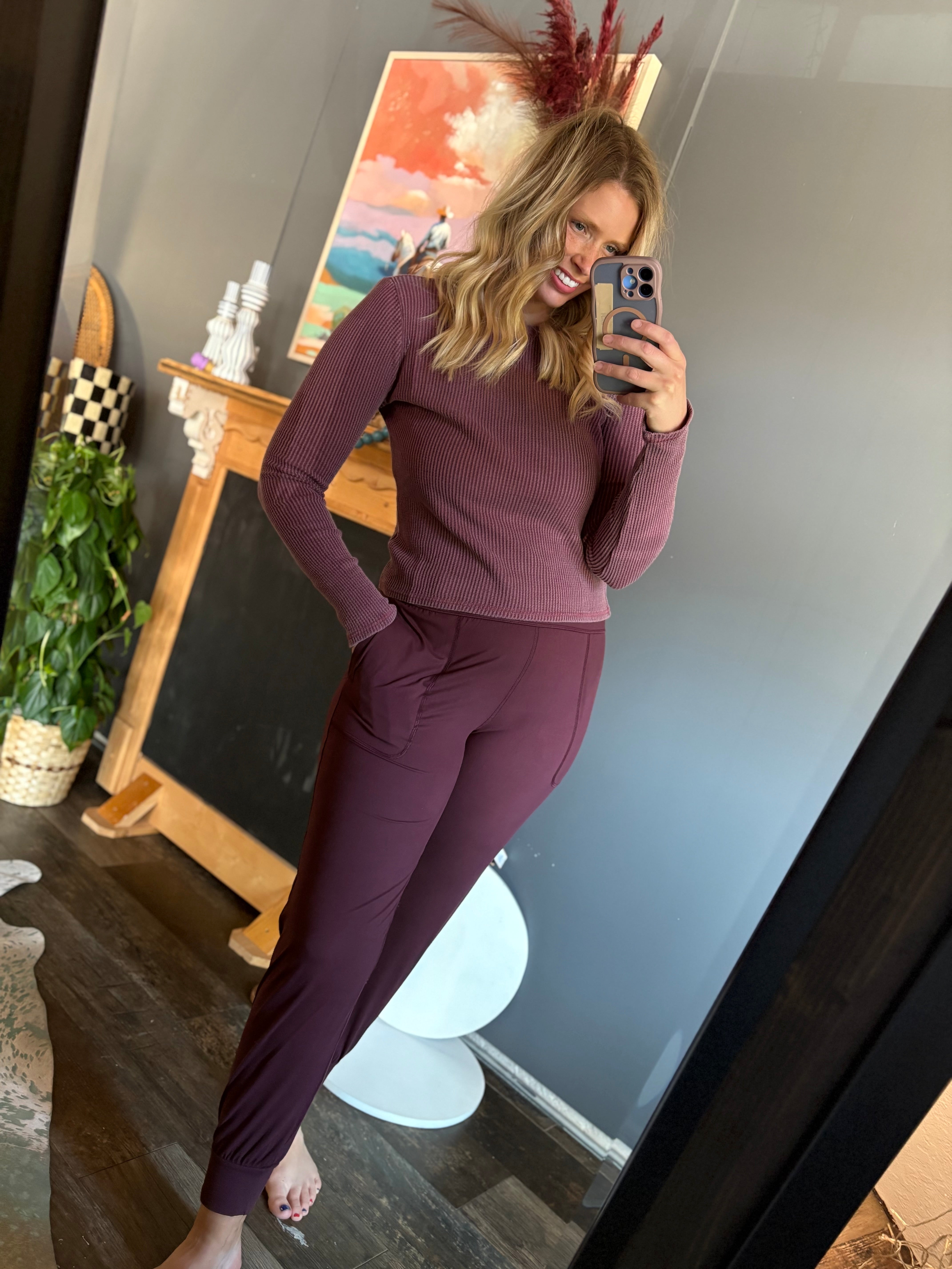 Waffle L/S Top - Plum