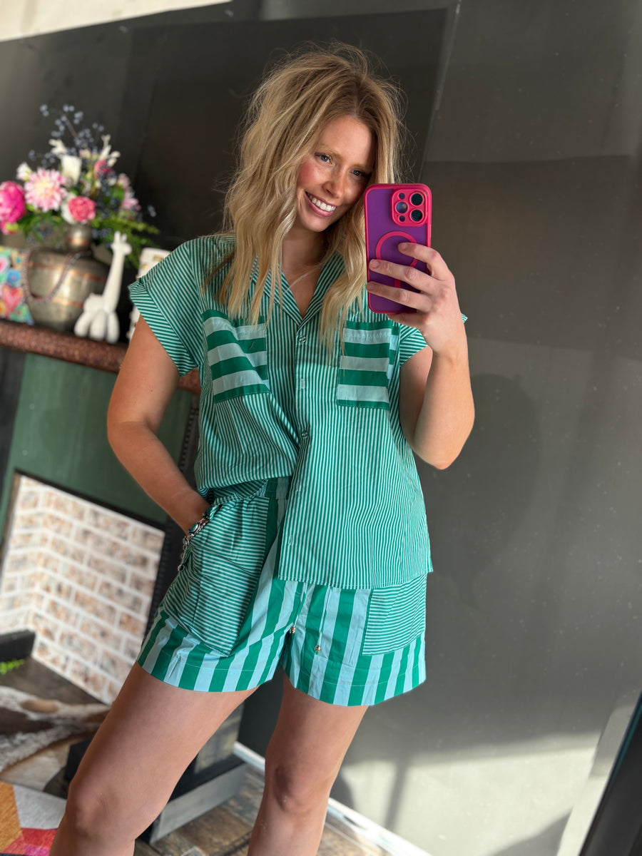 W515 Blue/Green Striped top