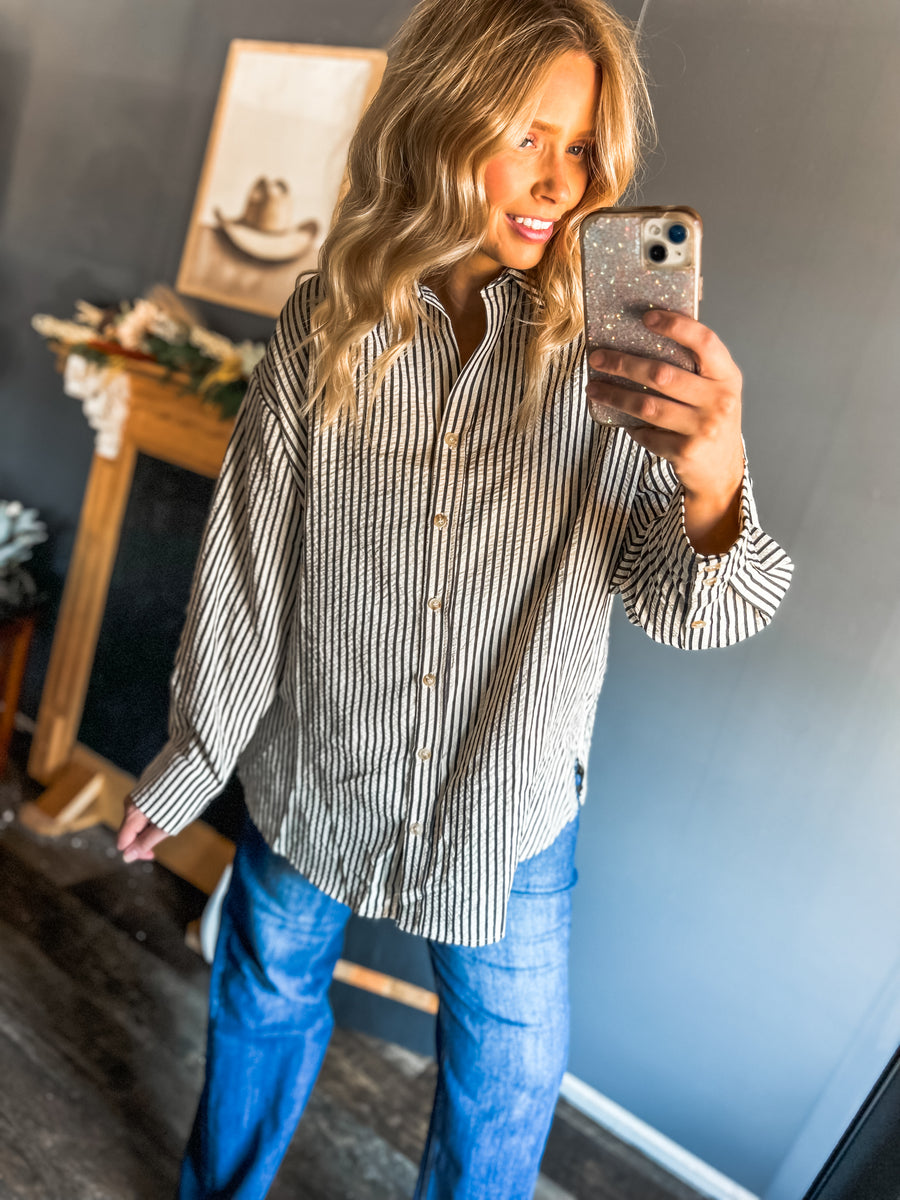 Oversized striped button up