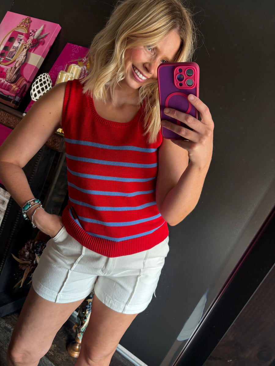 W1 Red & Blue Striped Sleeveless Top