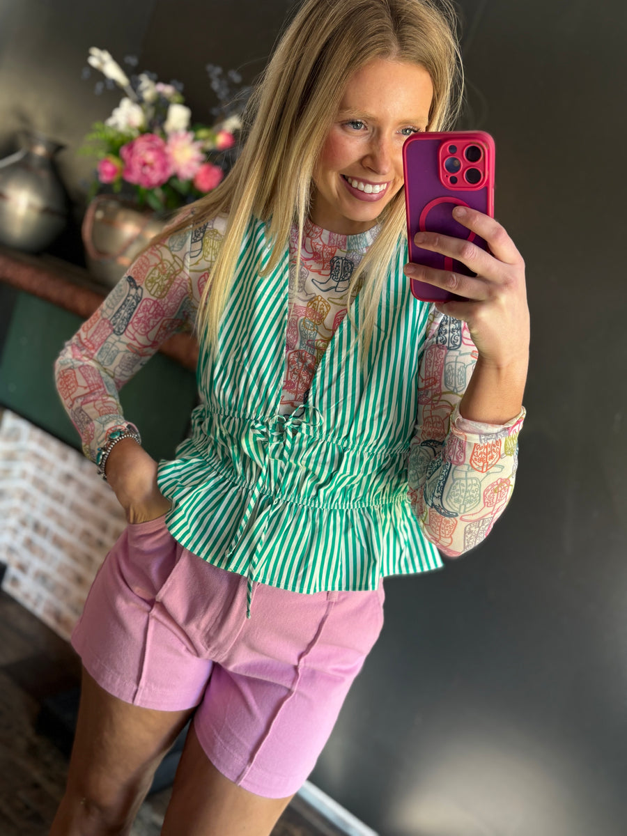 W71 Green & White Stripe Top