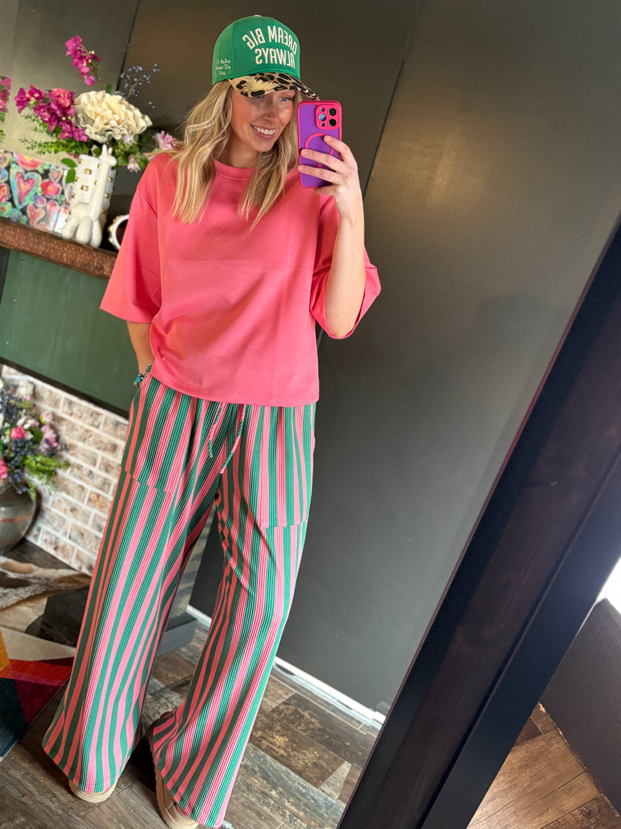 W12 Wide Leg Pants Pink/Green Stripe