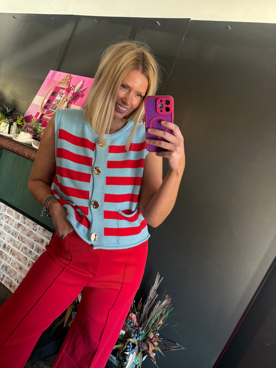 W98 Blue & Red Striped Top