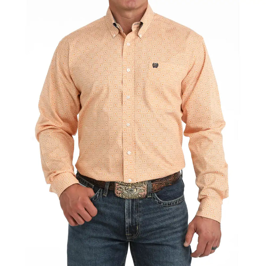M132 Orange Button Up Long-Sleeve