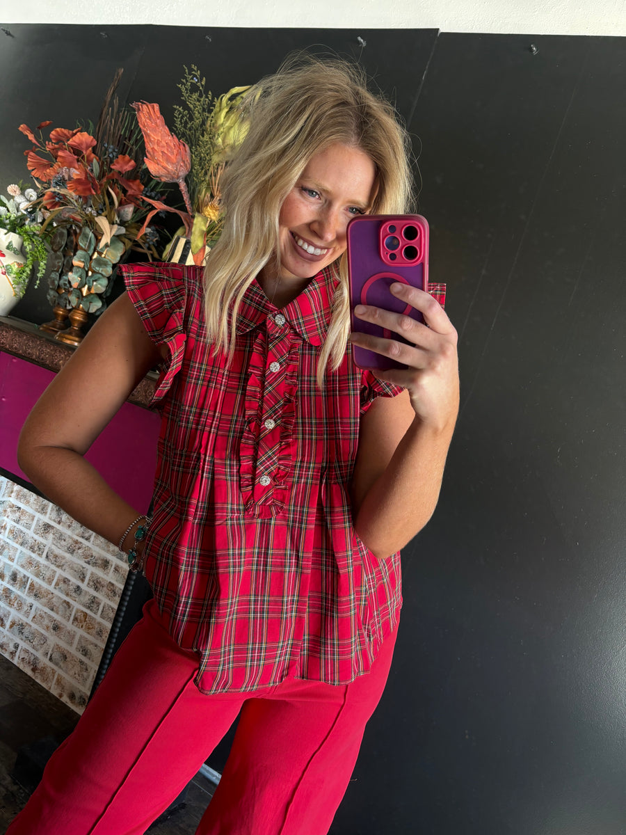 W133 Red Plaid w/ Button Top