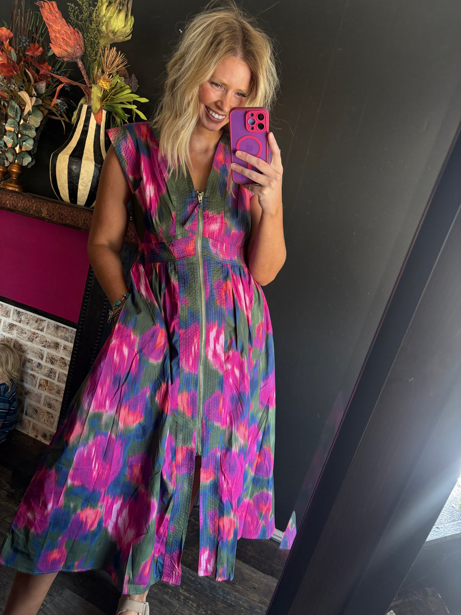 W173 V-Neck Magenta Maxi Dress