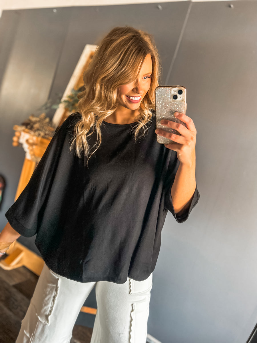 Black Oversized dolman sleeved top