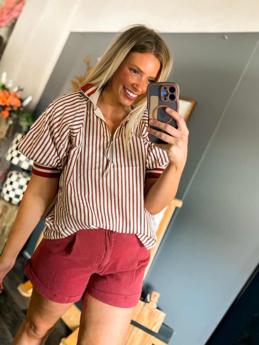 W99 Brick Striped Zip Top