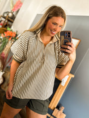 W114 Olive Striped Zip Top