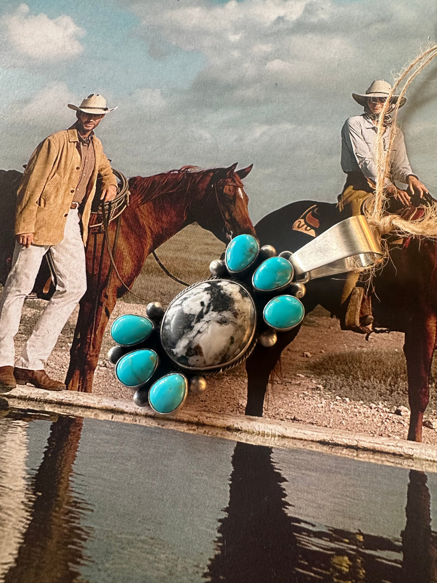 White Buffalo and turquoise pendant