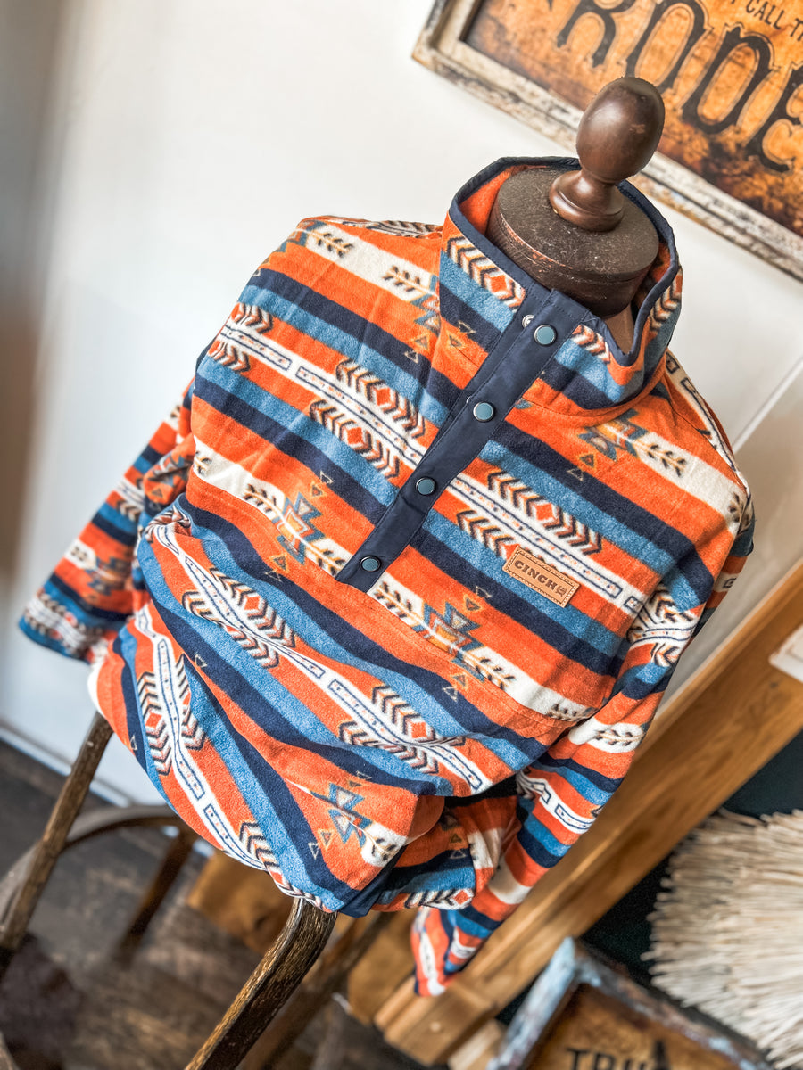 Orange & Navy Fleece Pullover