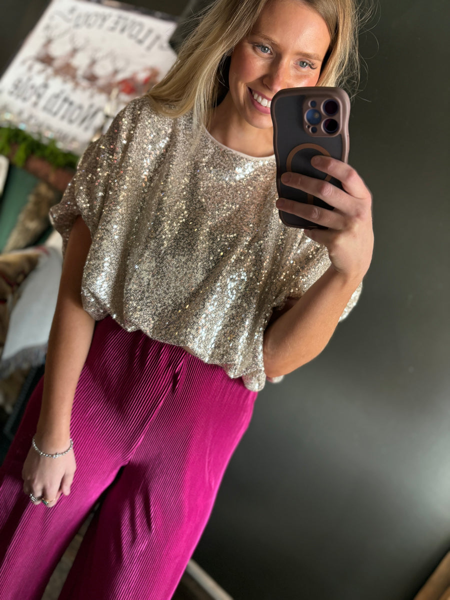 W81 Champagne Sequin Top