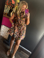 W955 Brown Floral Dress