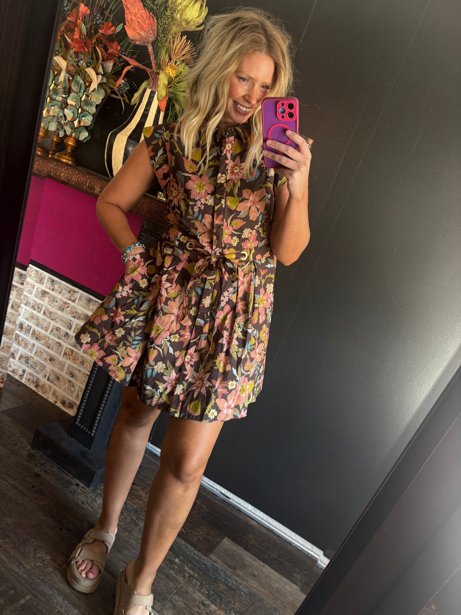 W955 Brown Floral Dress