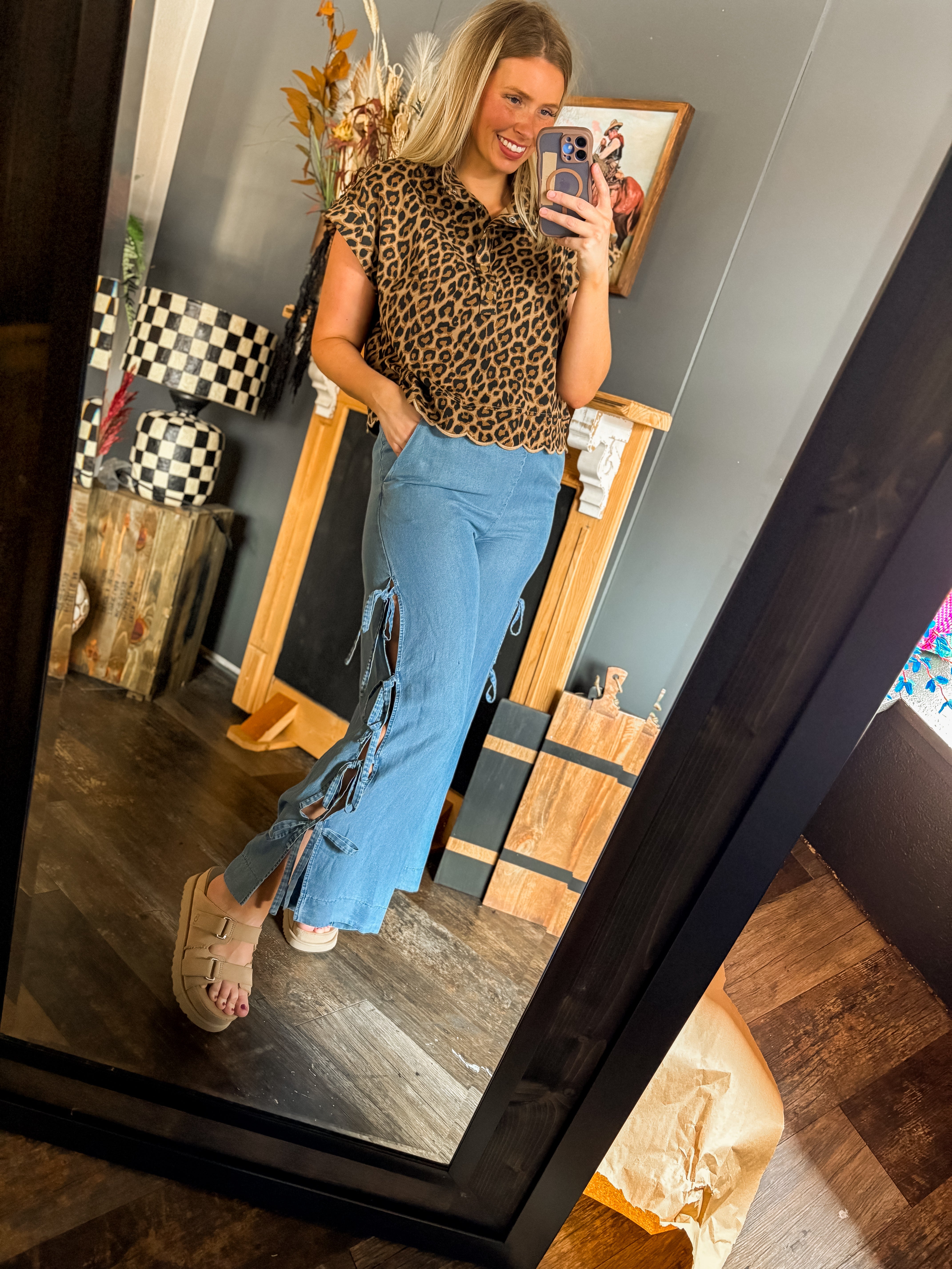 Denim bow pants