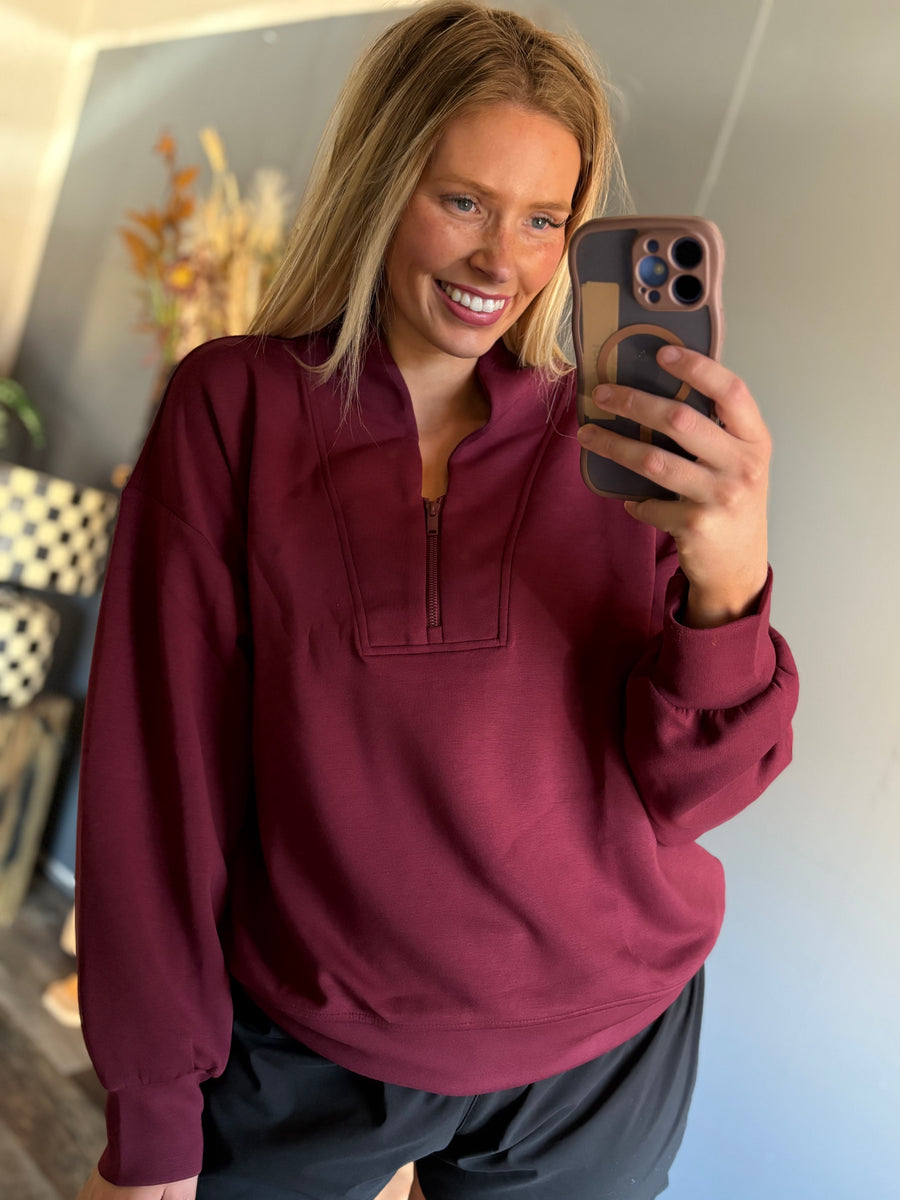 W105 Wine Modal Scuba V-Neck Jacket