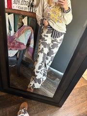 W70 Cow Print Wide Leg Jeans