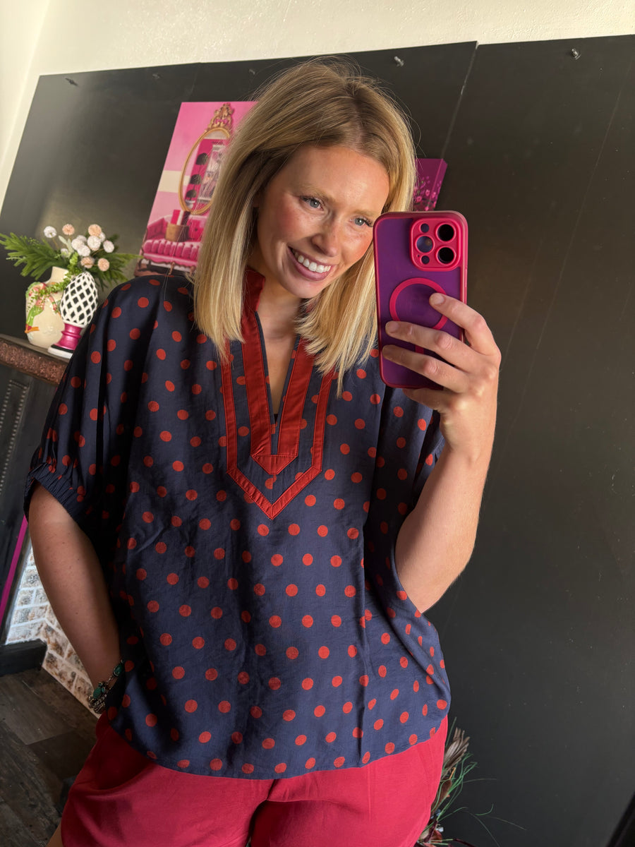 W18 Navy w/ Brick Polka Dots