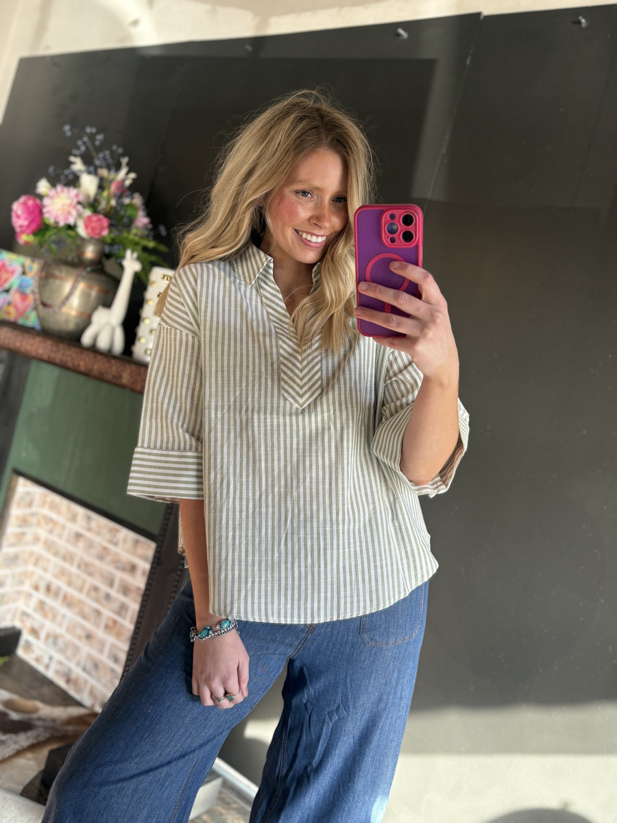 W506 Olive Striped Top