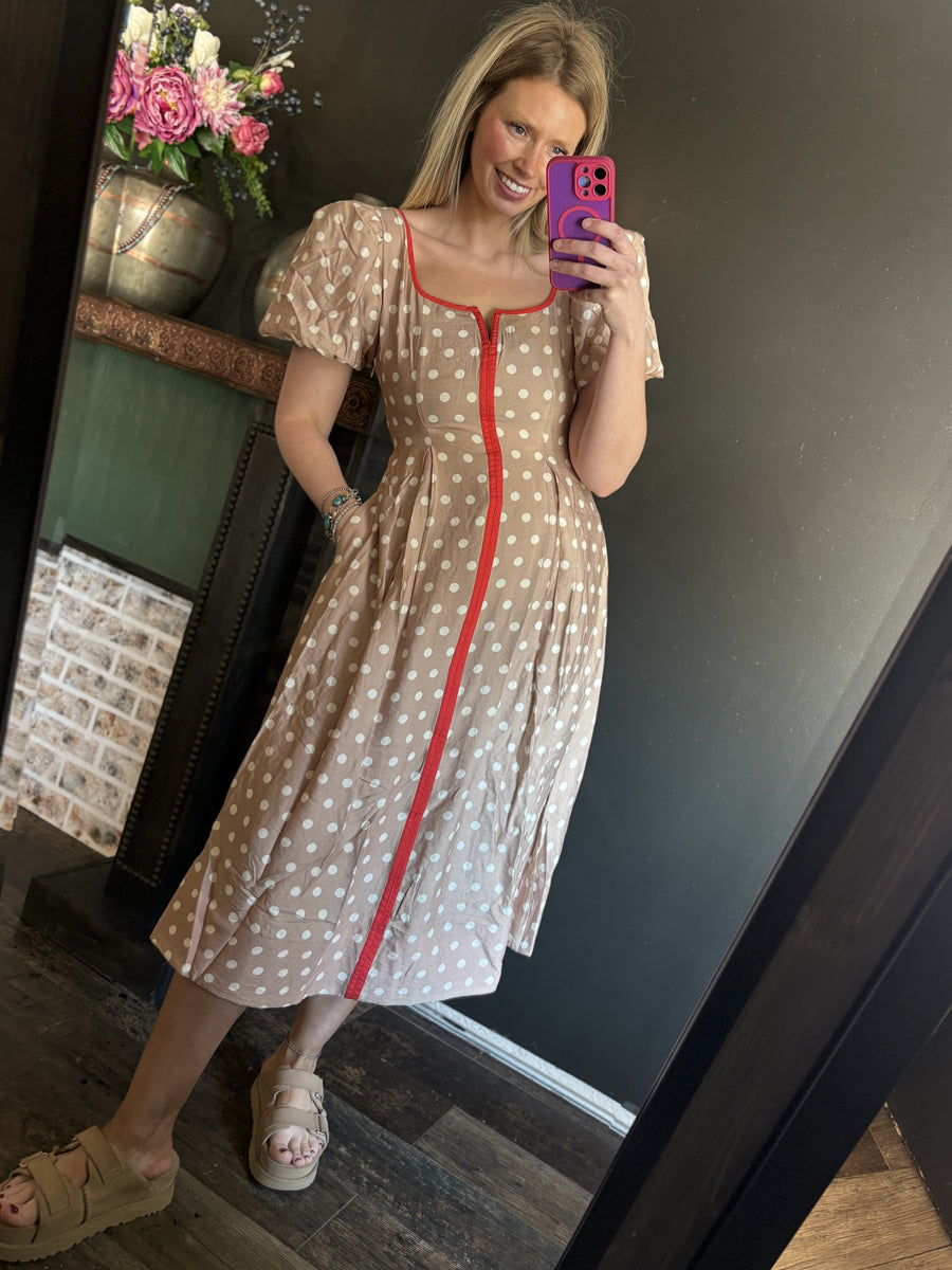 W2 Sand Poka Dot Dress