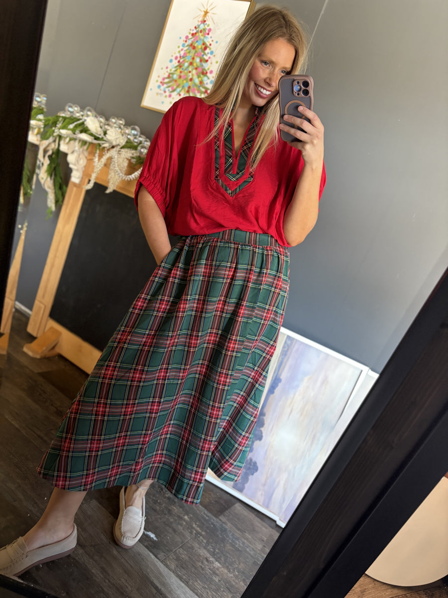 W200 Green & Red Plaid Skirt