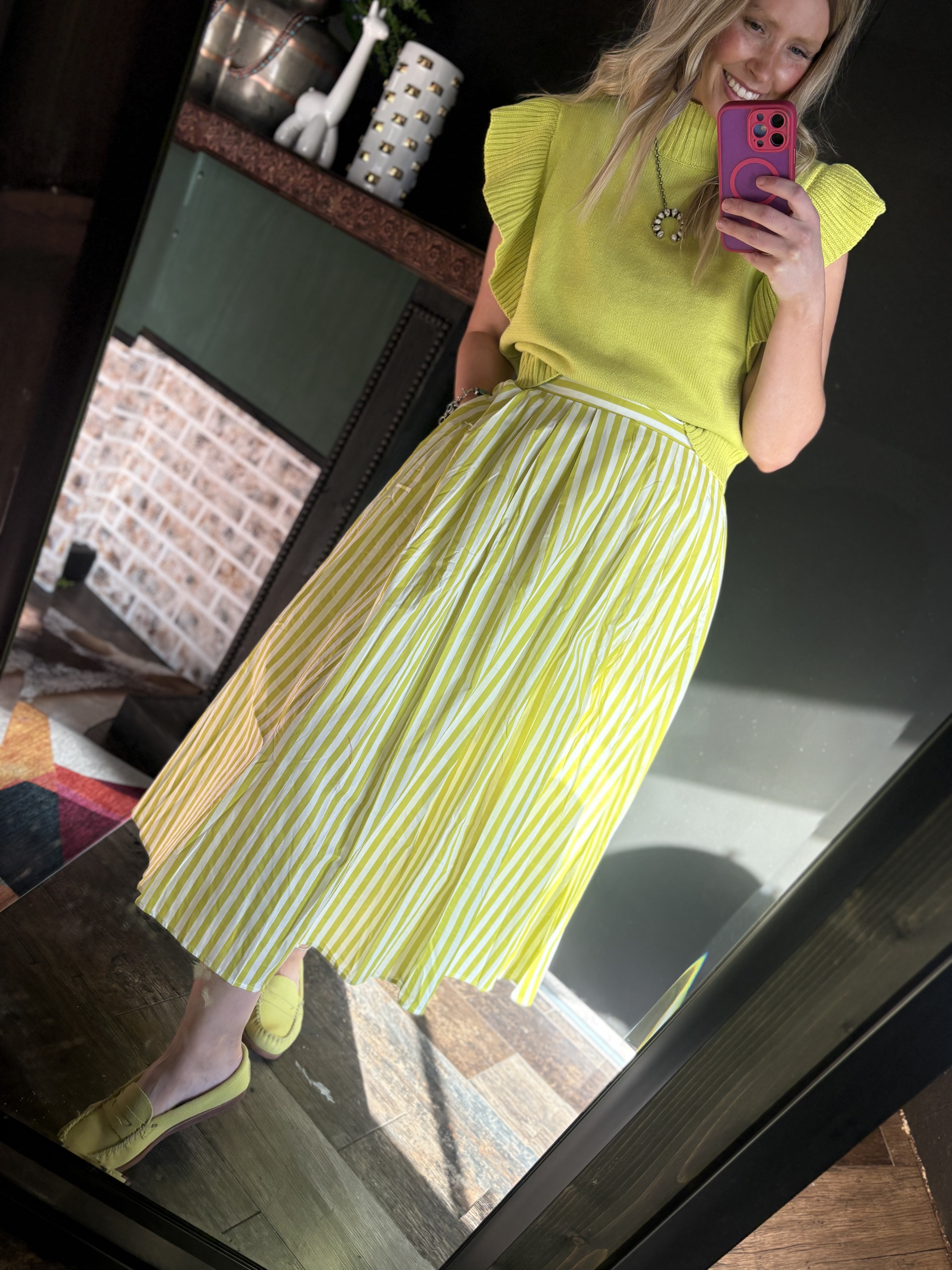 W507 Lime Striped Skirt