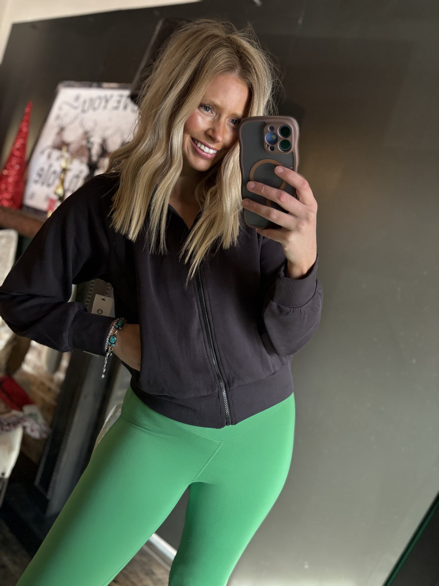 Luxe Sand Wash Rib Zip Jacket - Black