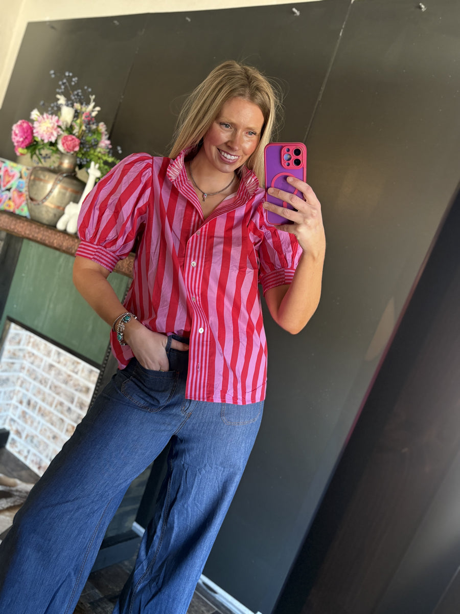 W1 Red/Pink Striped Button Shirt