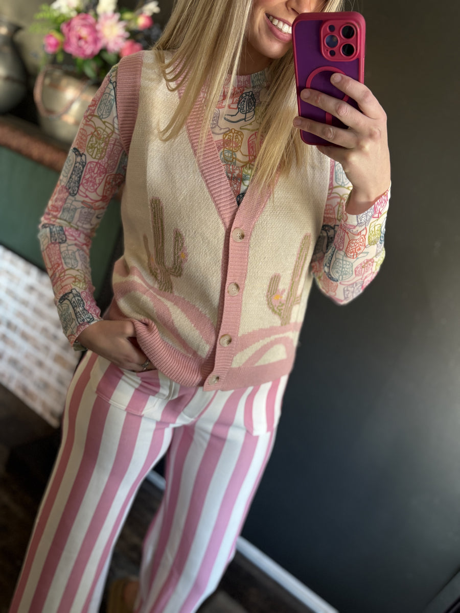 W302 Pink Cactus Button Vest