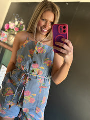 W37 Floral Denim Top