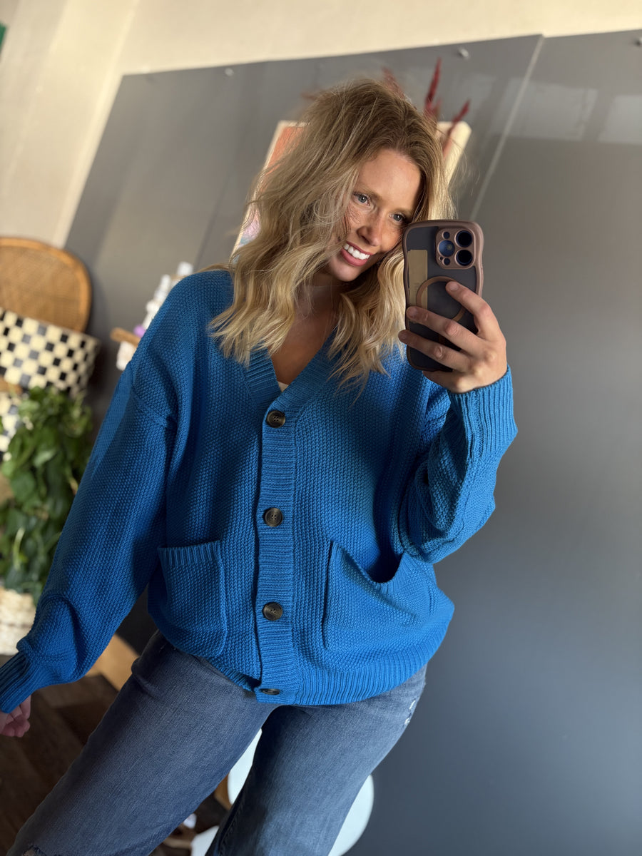 4 Button Cardigan - Ocean Blue