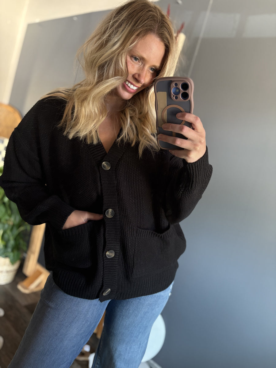 W74 Button Cardigan - Black
