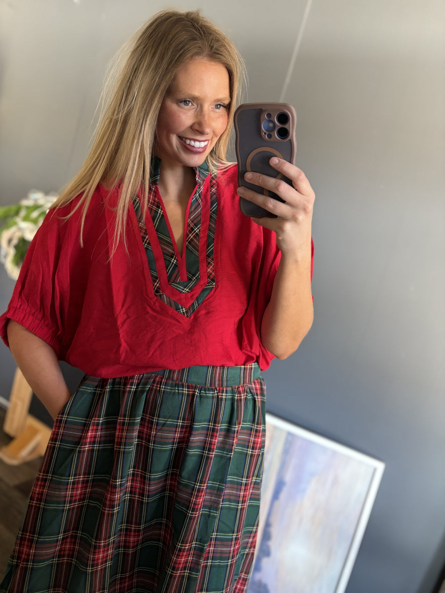 W205 Red w/ green plaid top