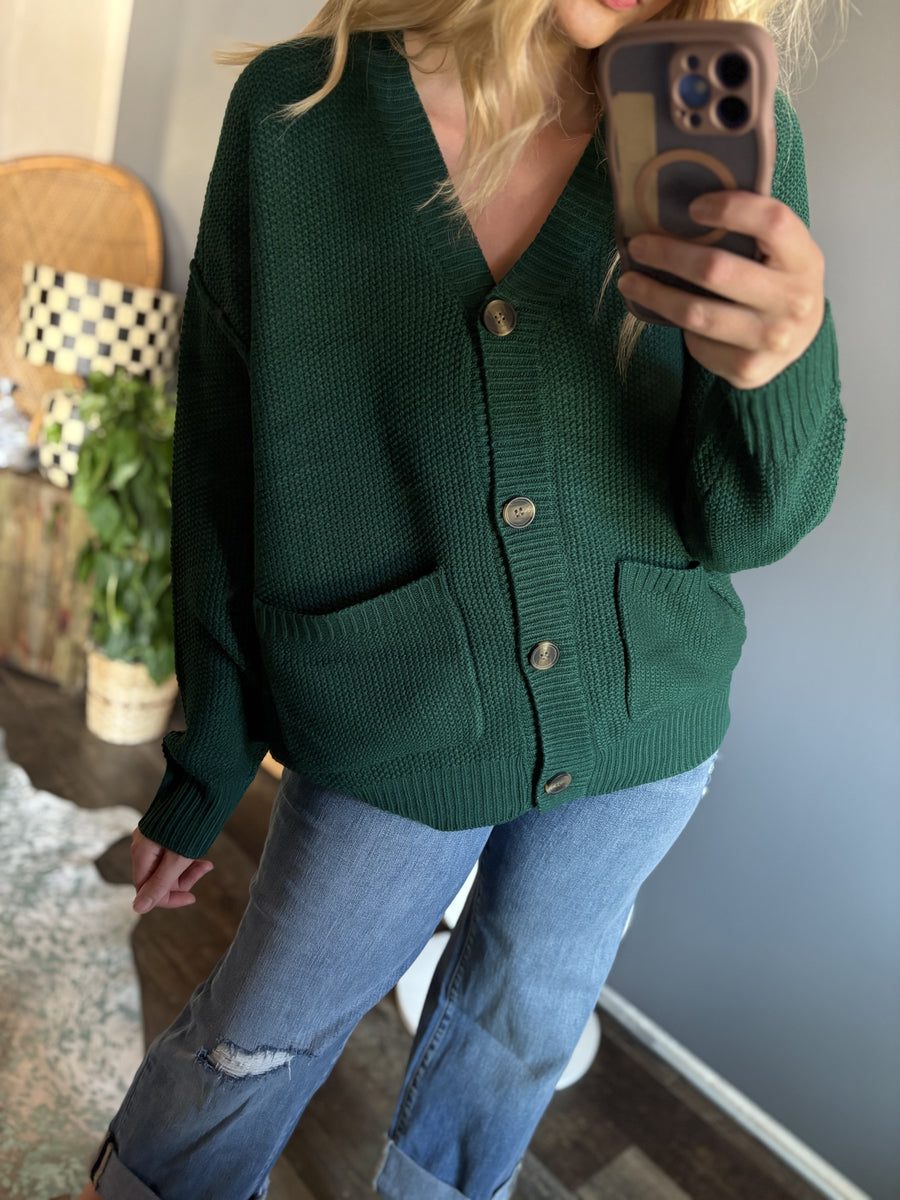 W72 Button Cardigan - Dark Green