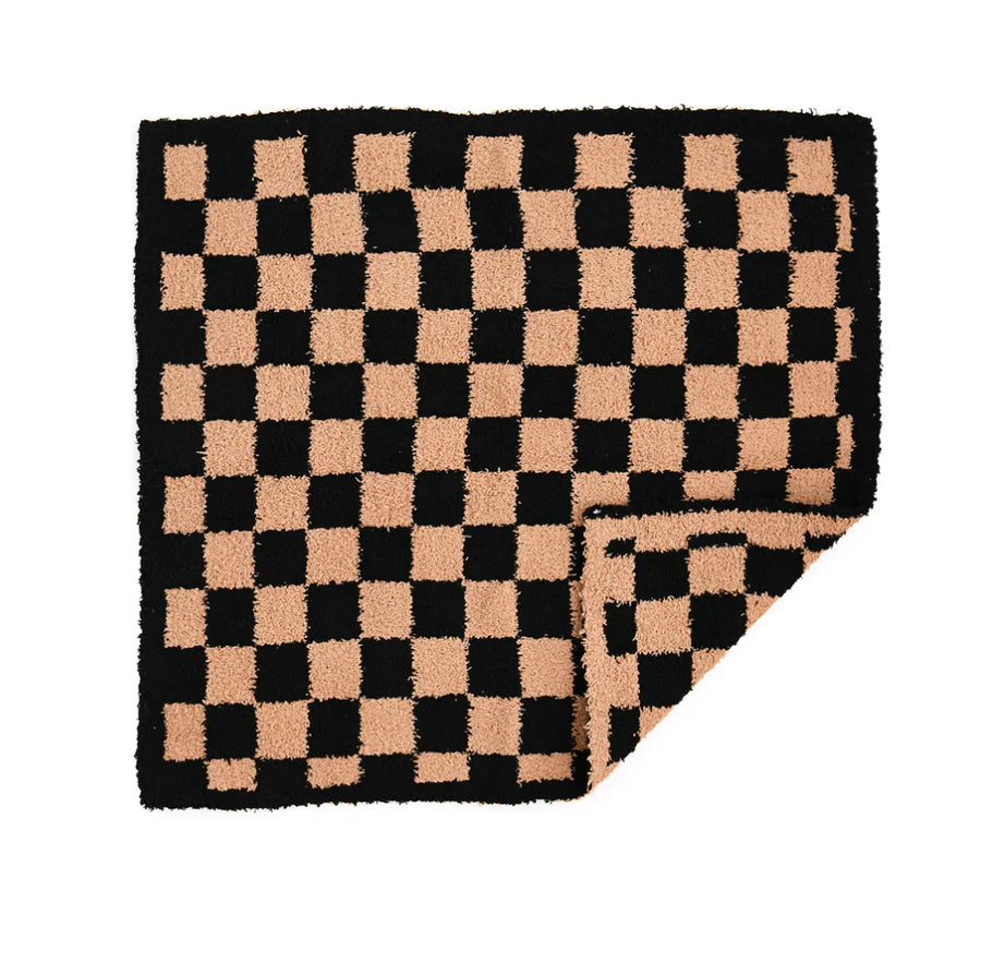 B2 Black/Tan Checkered Plush Mini Cozy Soft Baby Blanket