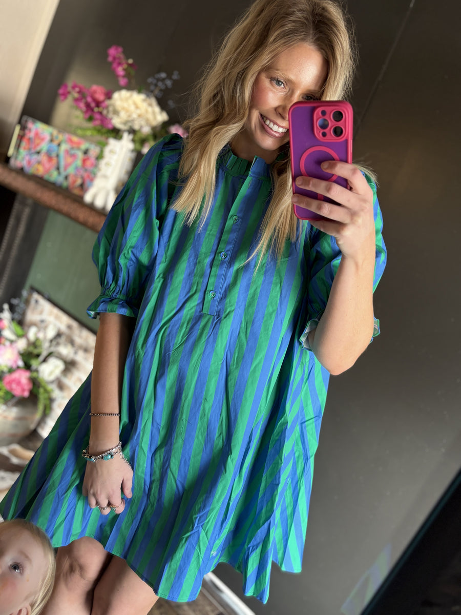 W118 Green/Blue Striped Dress