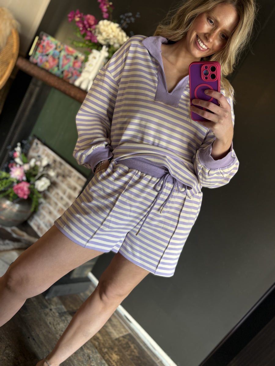 W26 Lavender/Cream Striped Shorts